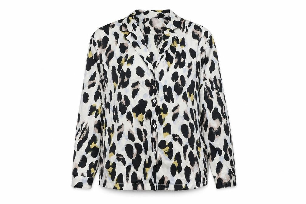 Front view of In the Style women’s multicoloured animal print polyester basic button-up, collared - leopard pattern