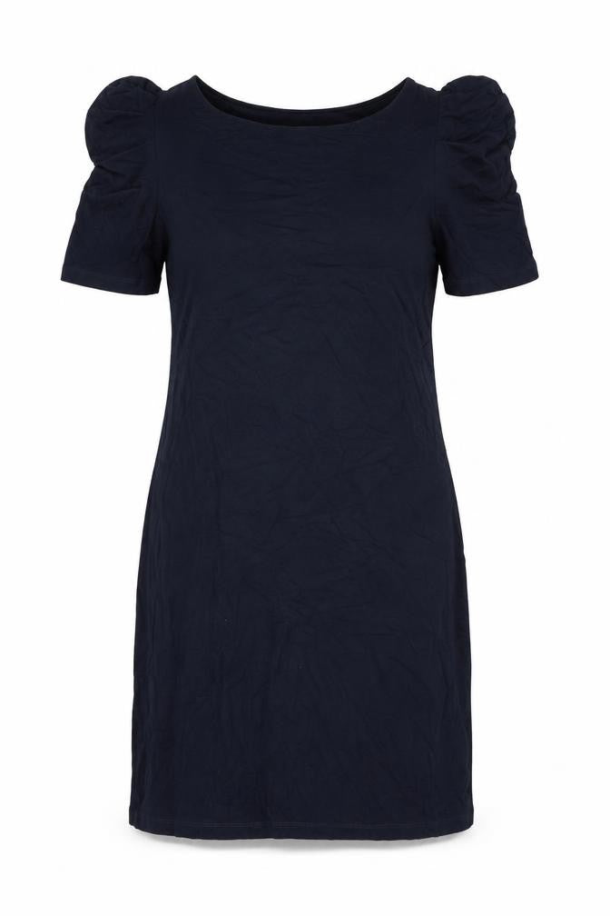 Front view of Marks & Spencer women’s blue viscose a-line, size UK 12, boat neck pullover