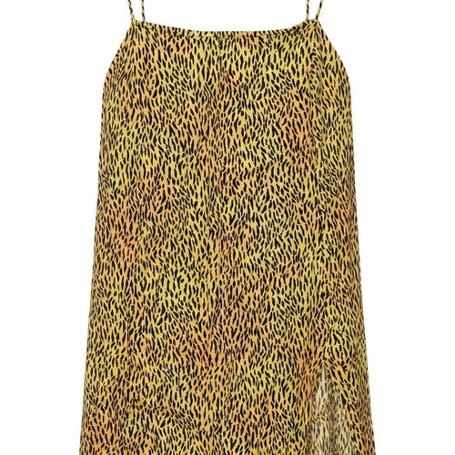 Motel Womens Yellow Animal Print Viscose Slip Dress Size M Square Neck Pullover - Tiger Pattern