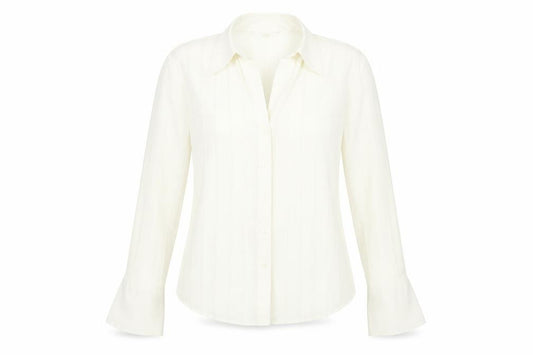 Front view of Marks & Spencer women’s white polyester basic button-up, size UK 12, v-neck