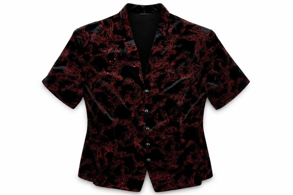 Front view of Roman Originals women’s black geometric polyester basic button-up, size UK 14, v-neck