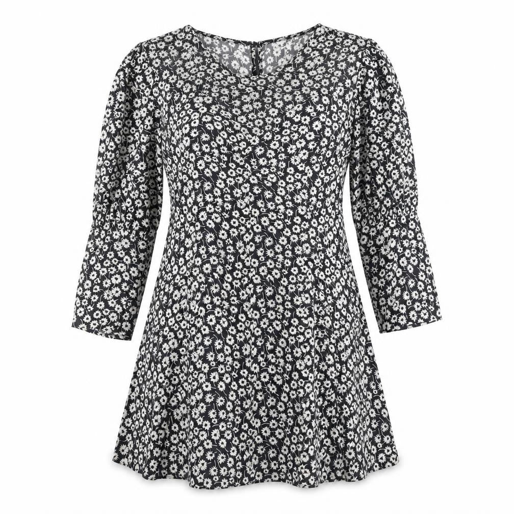Topshop Womens Black Floral Polyester A-Line Size 10 Round Neck Zip
