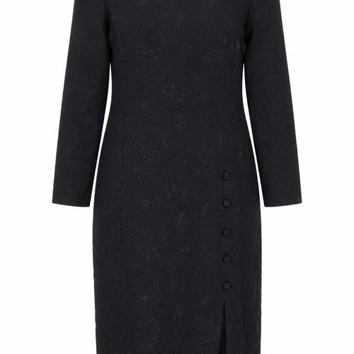 Casual Corner Womens Black Floral Polyester A-Line Size 12 Boat Neck Zip