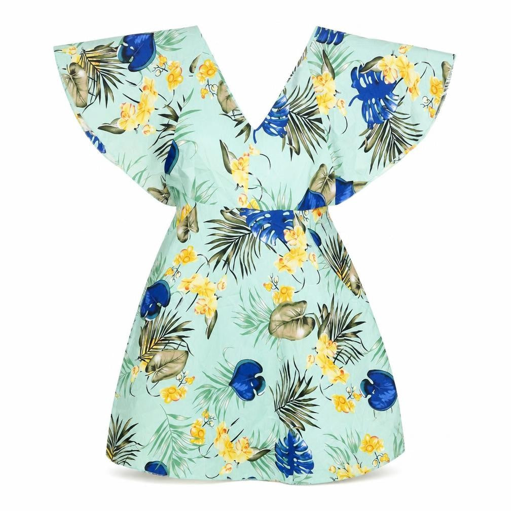 Front view of SHEIN women’s multicoloured floral polyester fit & flare, size M, v-neck tie