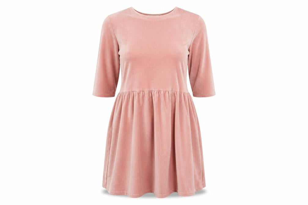 Front view of In the Style women’s pink polyester fit & flare, size UK 12, round neck pullover