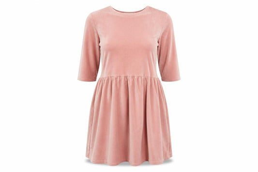 Front view of In the Style women’s pink polyester fit & flare, size UK 12, round neck pullover