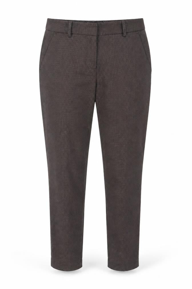 Front view of Zara women’s brown geometric polyester trousers, size UK 8, regular hook & eye