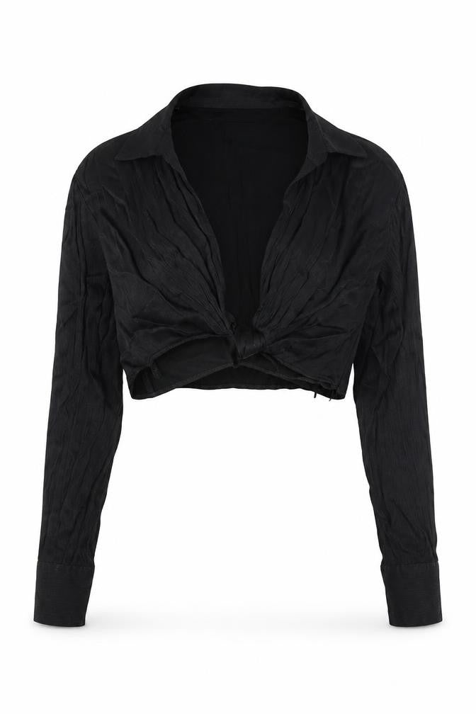 Front view of Zara women’s black viscose cropped blouse, size S, v-neck