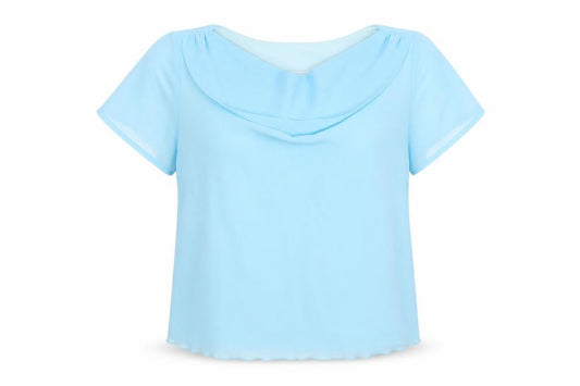 Front view of Lyndella women’s blue polyester basic t-shirt, size UK 18, round neck