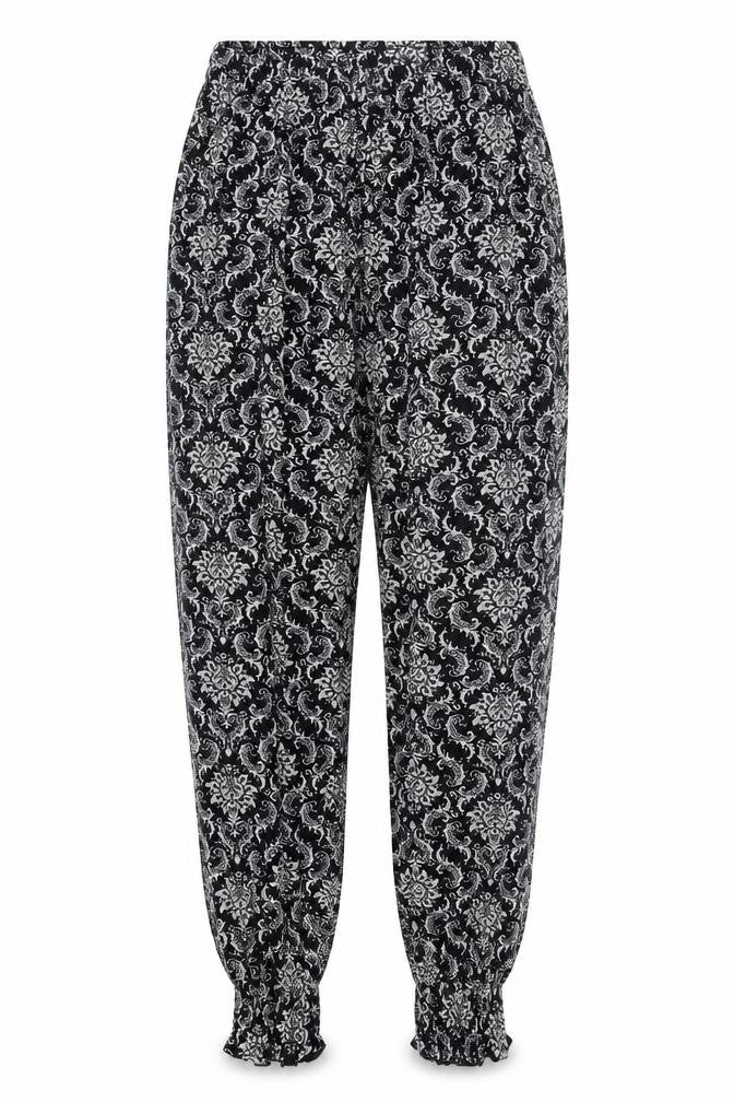 Preworn Womens Black Paisley Cotton Bloomer Trousers Size M Regular Drawstring