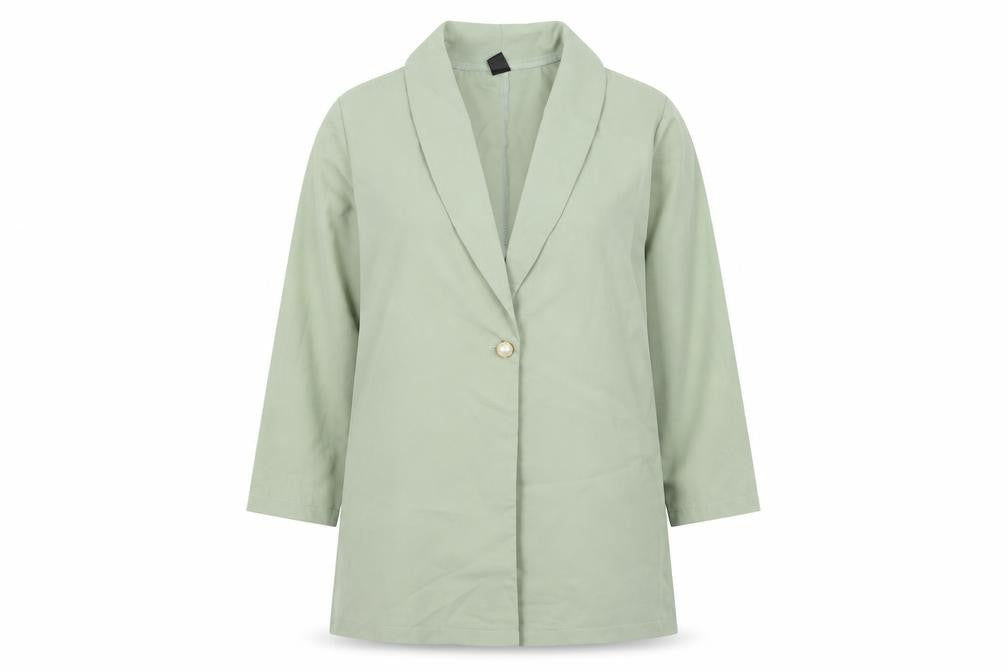 Front view of SHEIN women’s green polyester jacket blazer, size M, - top included