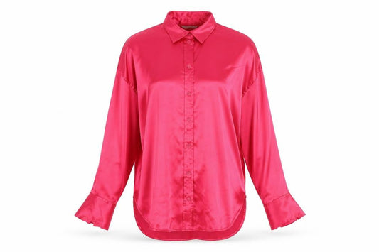 Front view of H&M women’s pink polyester basic button-up, size S, collared