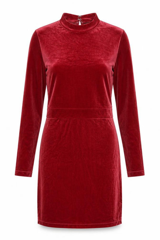 Front view of H&M women’s pink polyester shift, size UK 10, mock neck hook & loop