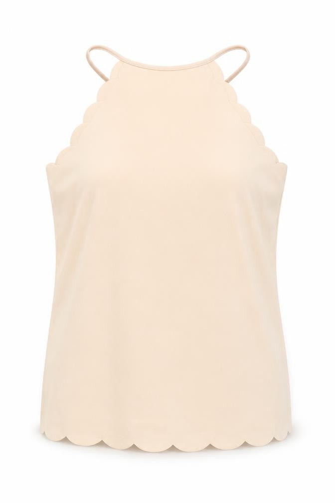 Front view of New Look women’s pink viscose basic tank, size UK 8, halter