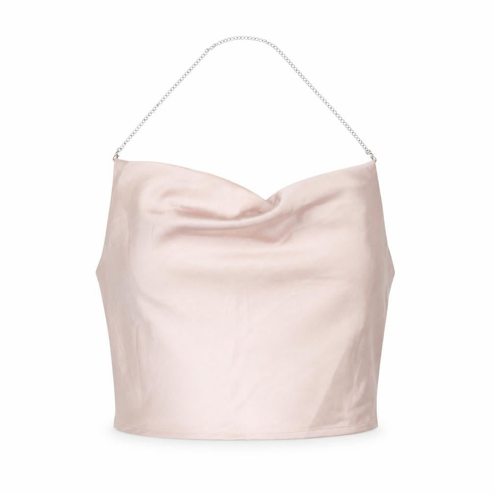 Front view of SHEIN women’s pink polyester cropped tank, size S, cowl neck