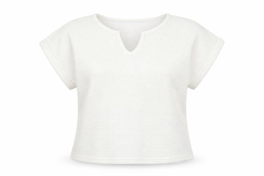 Front view of Preworn women’s white polyester basic blouse, size L, v-neck