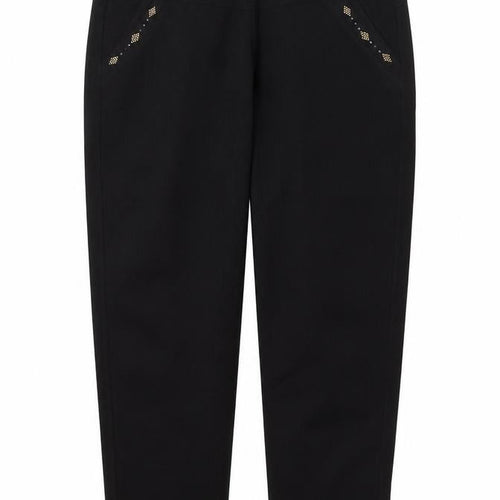 Preworn Womens Black Cotton Trousers Size 4XL Regular - Embellished Pockets