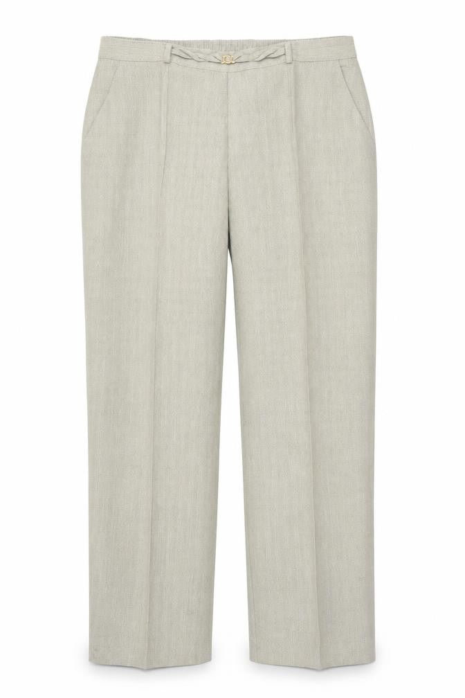 Front view of Marks & Spencer women’s grey polyester trousers, size UK 14, regular