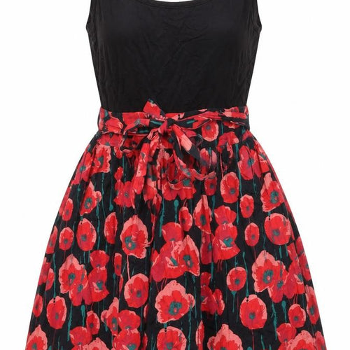 Apricot Womens Red Floral Viscose Skater Dress Size XS Round Neck Tie