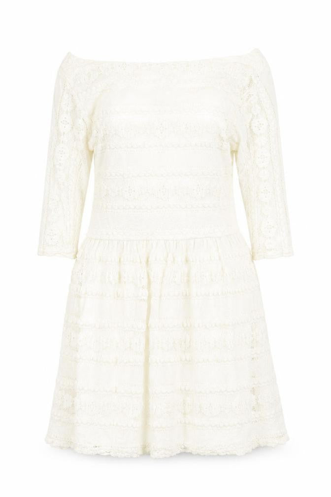 Jane Norman Womens White Geometric Nylon Fit & Flare Size 16 Off the Shoulder Pullover