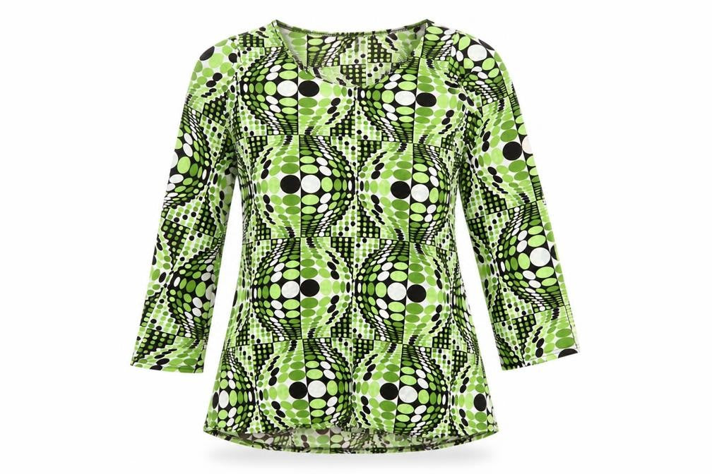 Womens Green Geometric Polyester Mini Size S Round Neck Pullover