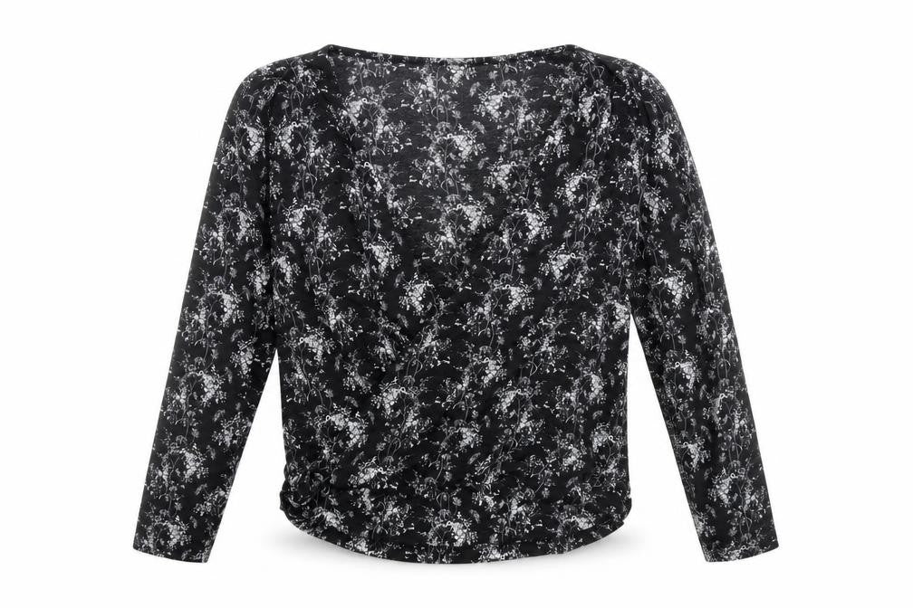 H&M Womens Black Floral Polyester Basic Blouse Size S V-Neck
