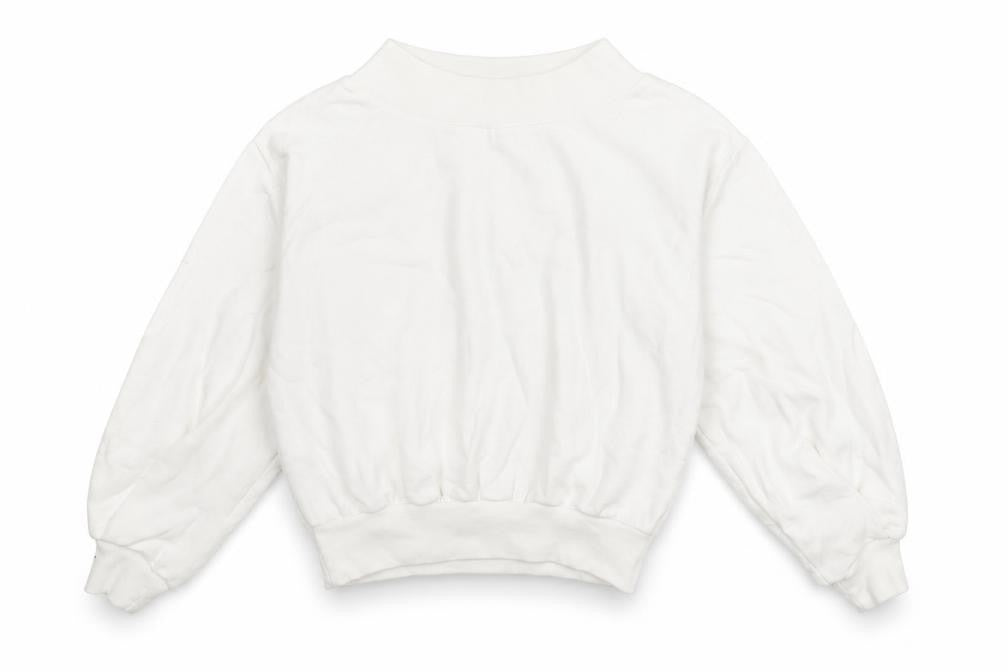 Front view of Boohoo women’s white 100% cotton pullover sweatshirt, size UK 6, pullover