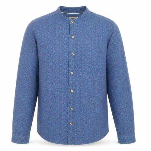 Max Mens Blue Floral Cotton Button-Up Size S Round Neck Button