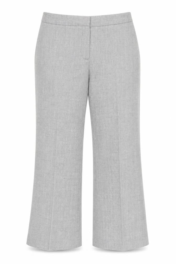 Front view of Marks & Spencer women’s grey polyester trousers, size UK 14, regular zip