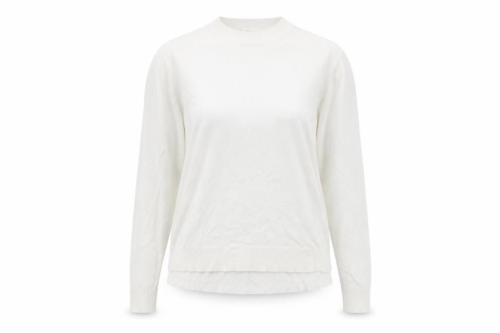 Front view of H&M women’s white round neck viscose jumper, size S