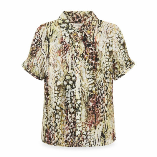 Front view of Just Elegance women’s multicoloured geometric polyester basic button-up, size UK 16, collared