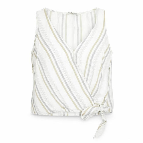 Stradivarius Womens White Striped Viscose Cropped Tank Size M V-Neck
