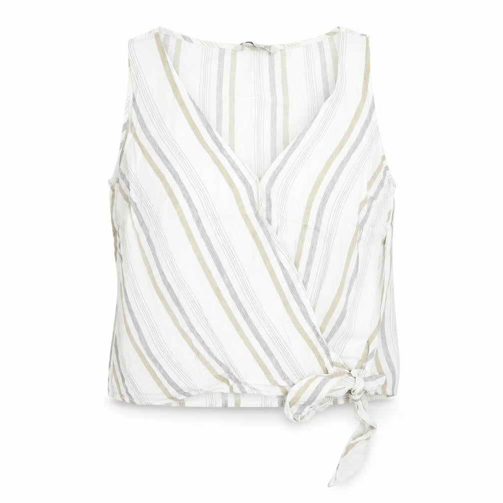 Stradivarius Womens White Striped Viscose Cropped Tank Size M V-Neck