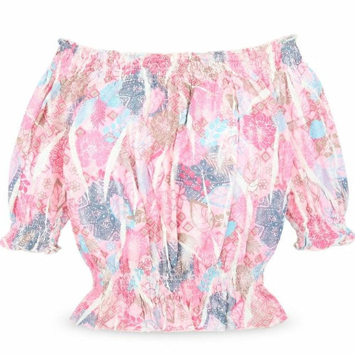 Bufalo London Womens Pink Geometric Viscose Basic Blouse Size 10 Boat Neck - Size 10-12