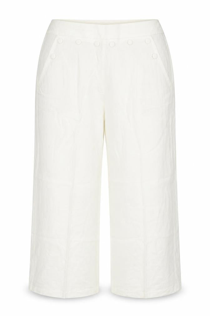 Front view of Marks women’s ivory linen capri trousers, size UK 18, regular zip