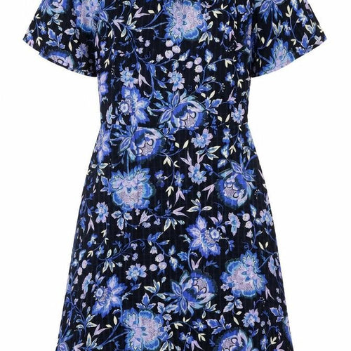 NEXT Womens Blue Floral Viscose A-Line Size 10 Round Neck Tie