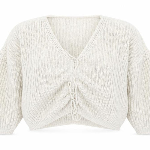 Luisa Ricci Womens Beige V-Neck Acrylic Pullover Jumper Size S - Tie Front Detail