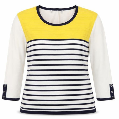 Preworn Womens White Scoop Neck Striped Viscose Pullover Jumper Size L - Size L-XL