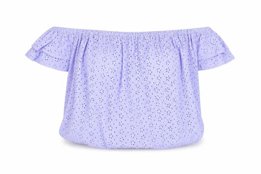 Front view of ASOS women’s blue floral 100% cotton basic blouse, size UK 8, boat neck
