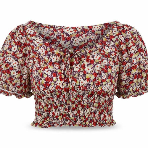 Motel Womens Multicoloured Geometric Viscose Cropped T-Shirt Size S Square Neck