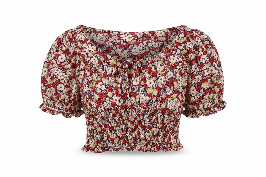 Motel Womens Multicoloured Geometric Viscose Cropped T-Shirt Size S Square Neck