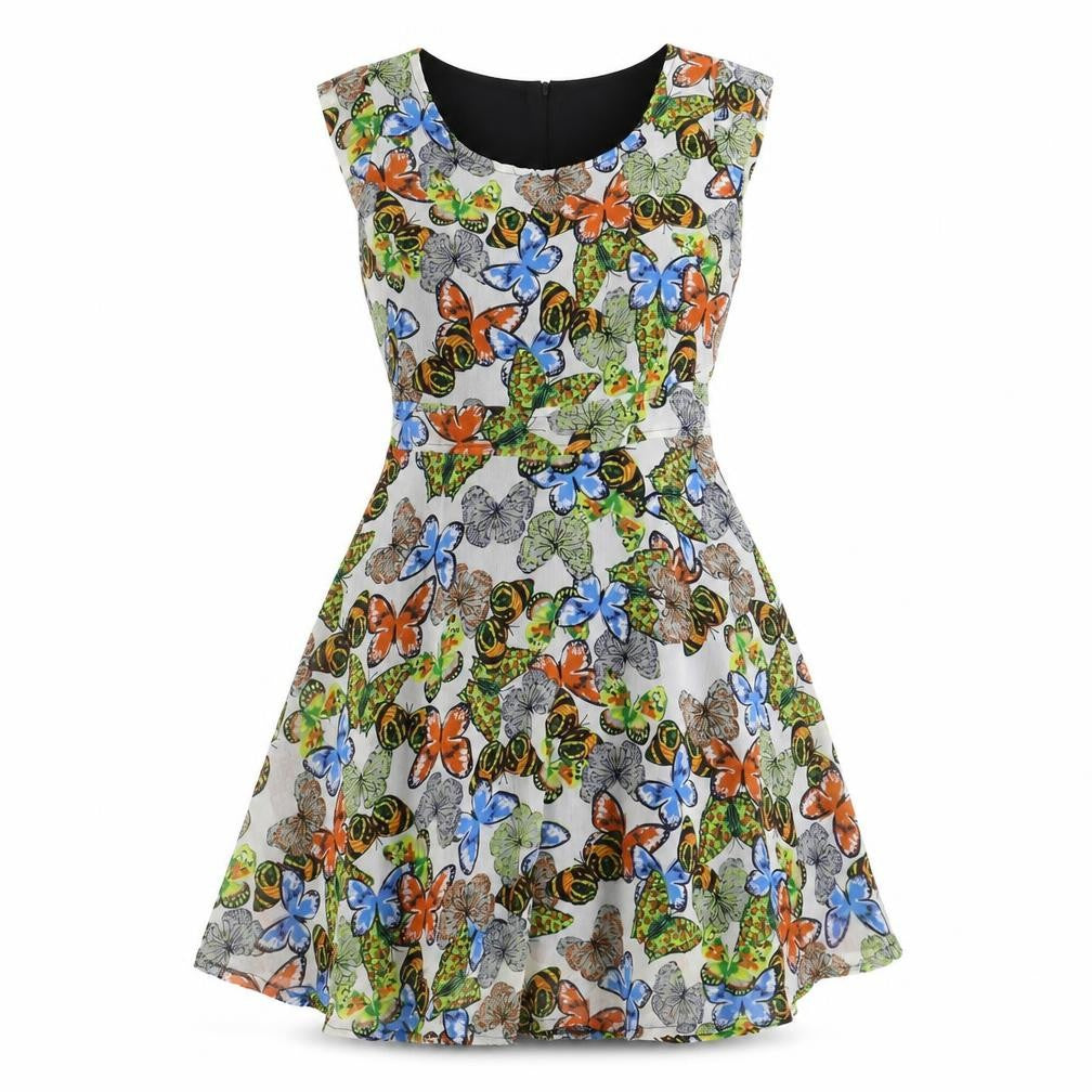 Front view of Iska women’s multicoloured floral polyester fit & flare, size UK 8, scoop neck pullover - butterfly