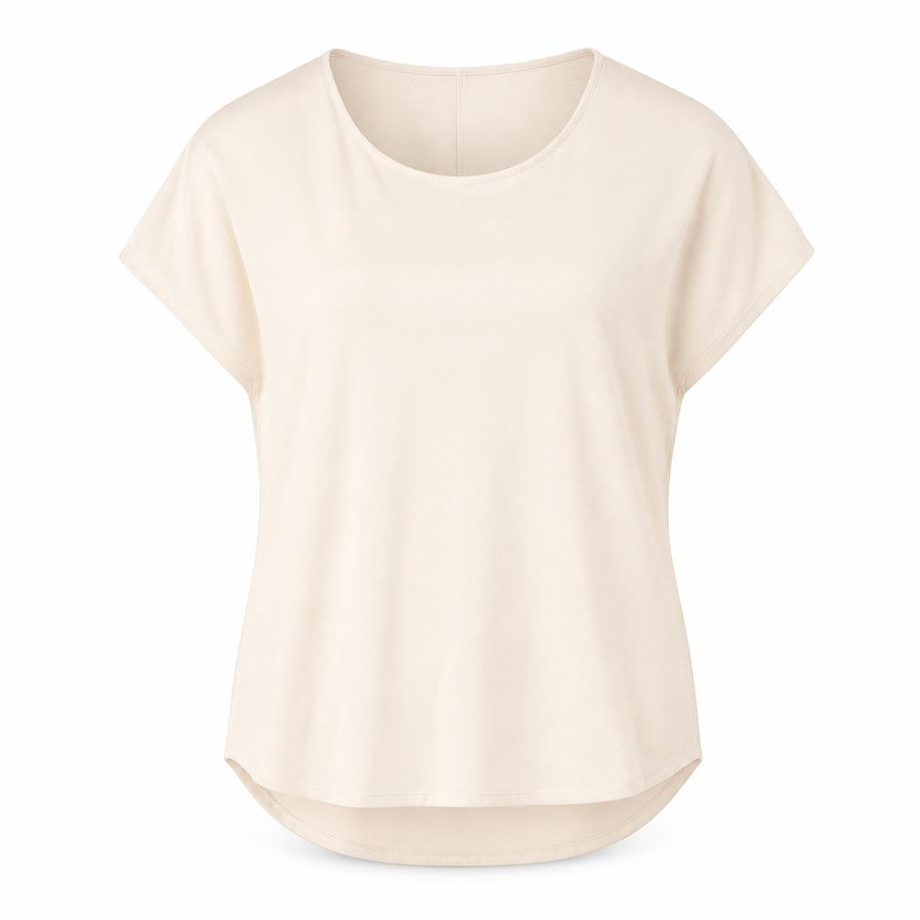 Front view of New Look women’s pink polyester basic t-shirt, size UK 8, round neck
