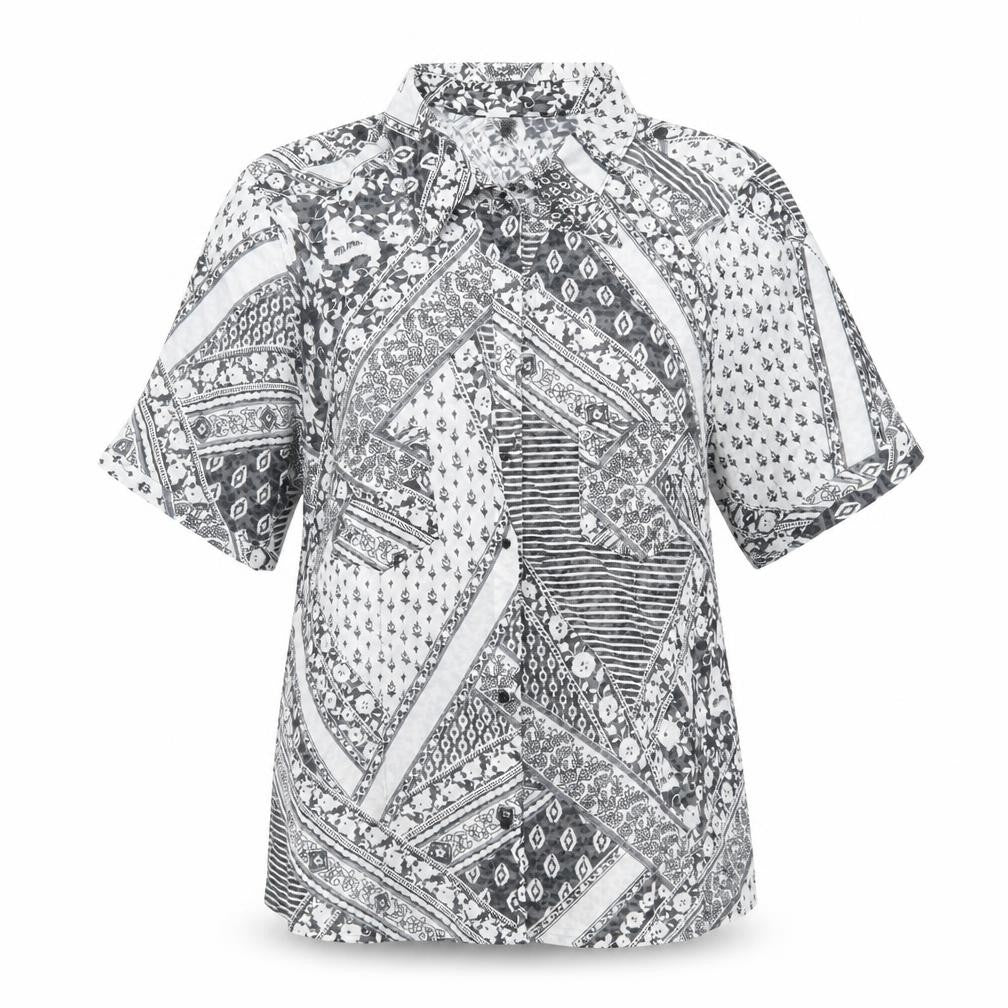 Preworn Womens White Geometric Viscose Basic Button-Up Size M Collared