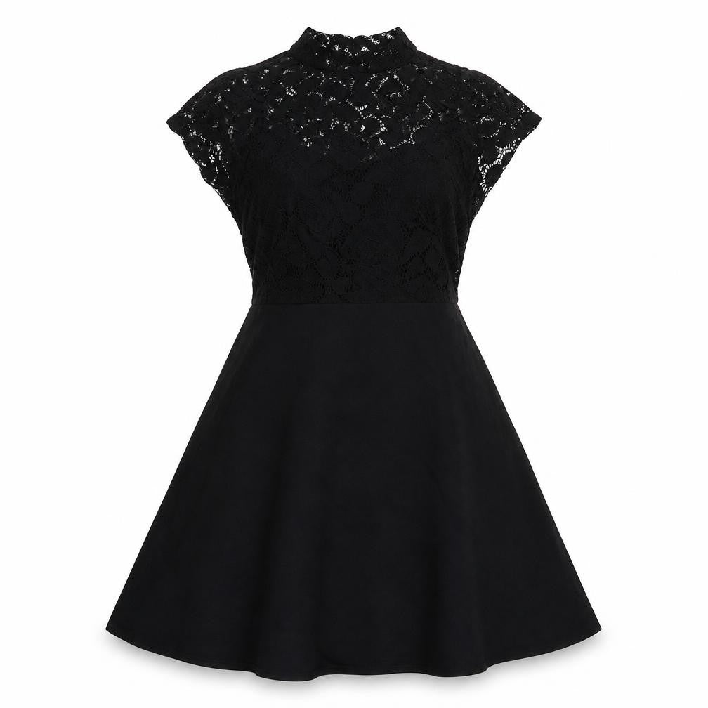 Dorothy Perkins Womens Black Polyester A-Line Size 10 Round Neck Pullover - Lace Detail