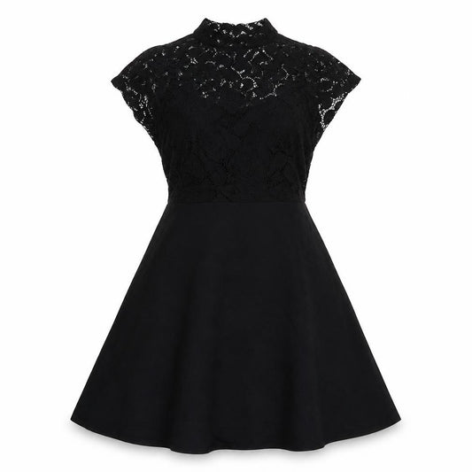 Front view of Dorothy Perkins women’s black polyester a-line, size UK 10, round neck pullover - lace detail