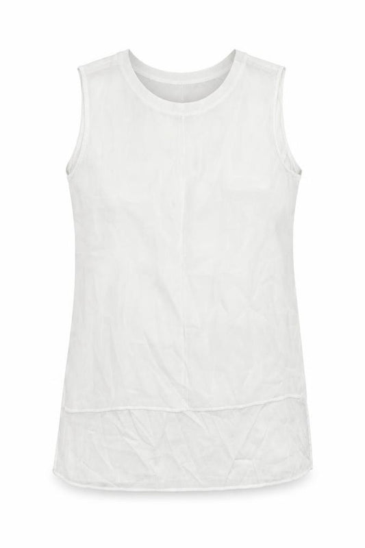 Front view of Episode women’s white polyester basic tank, size S, round neck