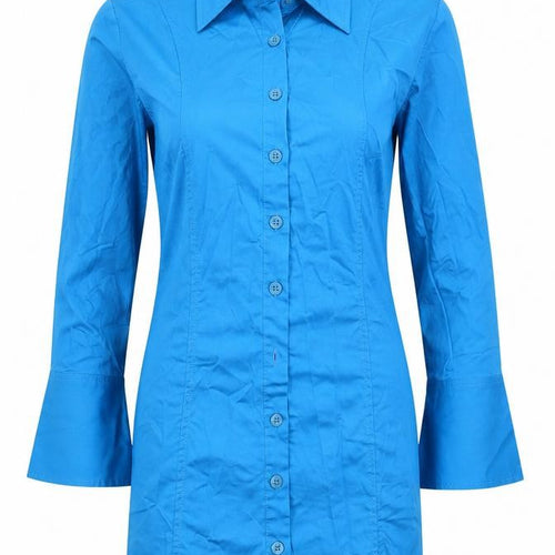 Zara Womens Blue Cotton Shirt Dress Size S Collared Button