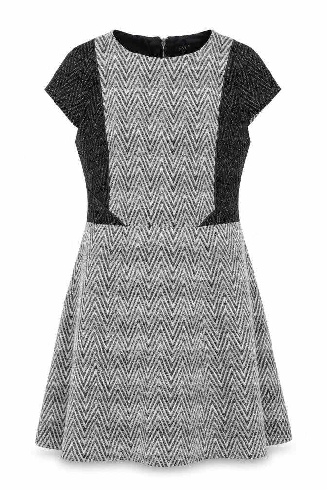Oasis Womens Grey Geometric Cotton Fit & Flare Size 14 Round Neck Zip