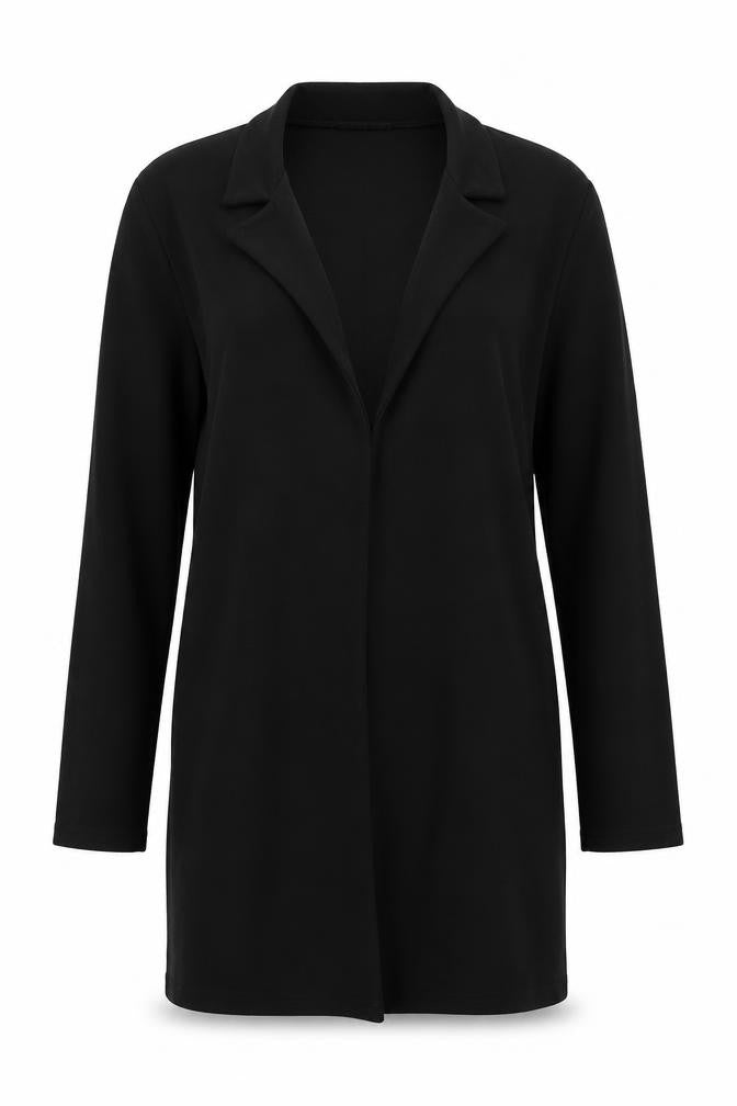 Front view of PRETTYLITTLETHING women’s black jacket coatigan, size UK 8